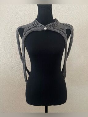 NWT Ioanna Kourbela Athens Grey/Green Knit Shrug Capelet Vest OS